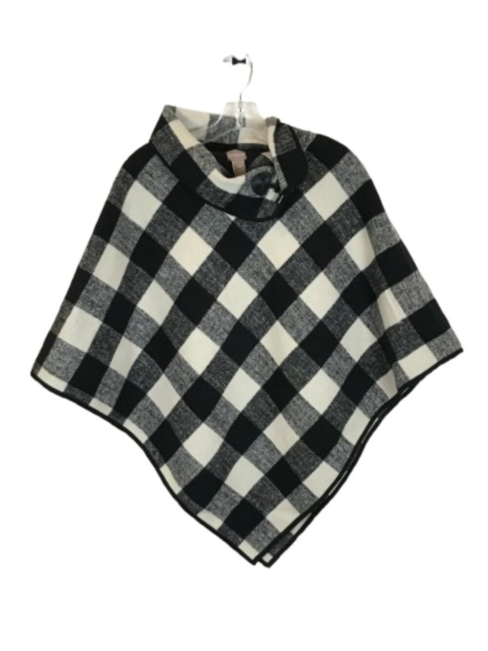 NWT Chico's Womens One Size Black White Buffalo Check Poncho Sweater NEW
